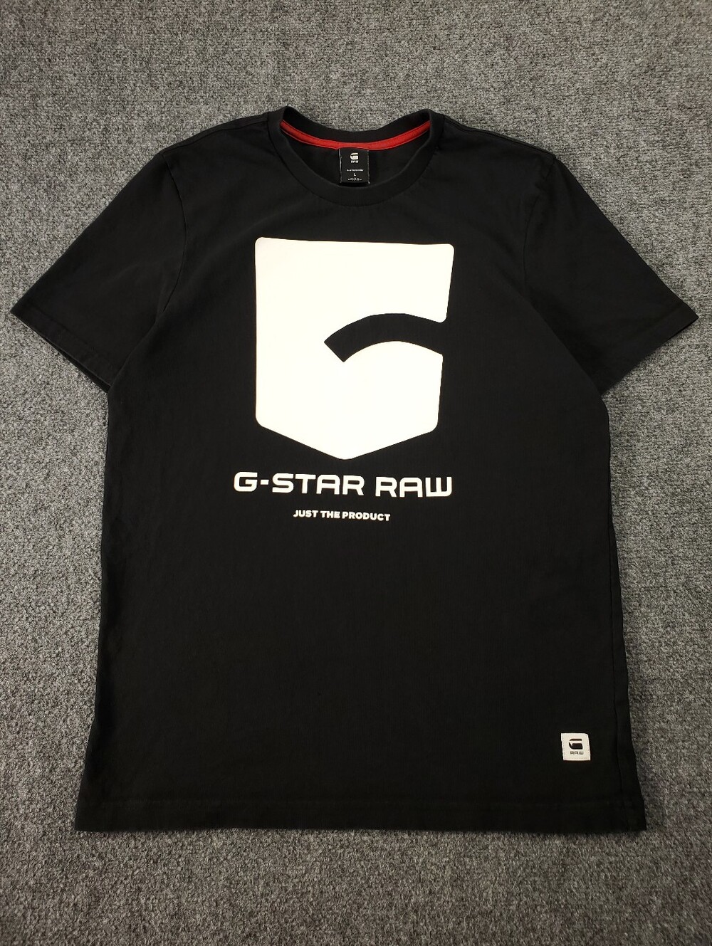 G Star Raw Graphic 47 Tee Large Black Big Logo Crew Neck T Shirt Y2K Streetwear